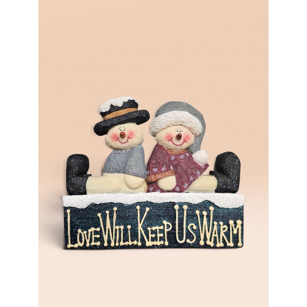 Snowman Couple Love Will Keep Us Warm Resin Figurine Christmas H 5.5" In